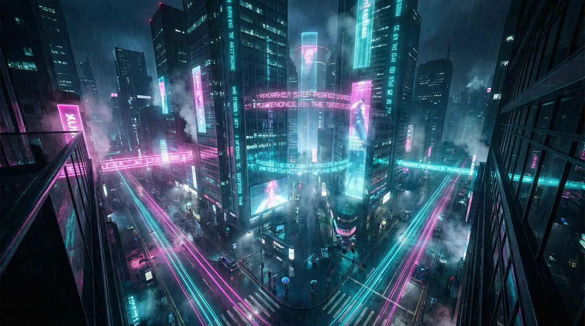 色戒电影 竖屏短剧平台首页背景 - 赛博朋克都市夜景
